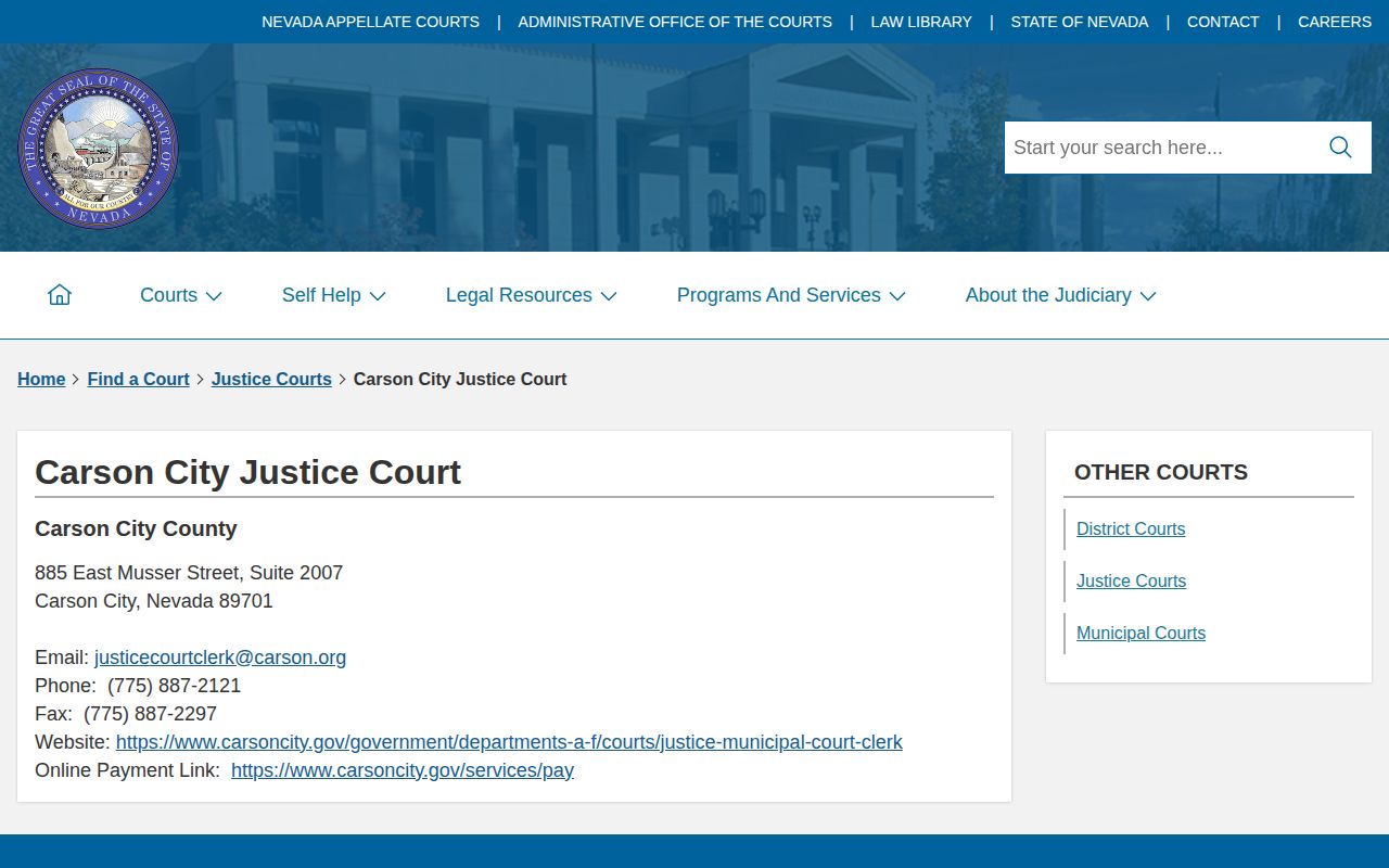 Official Carson City Justice Court contact page